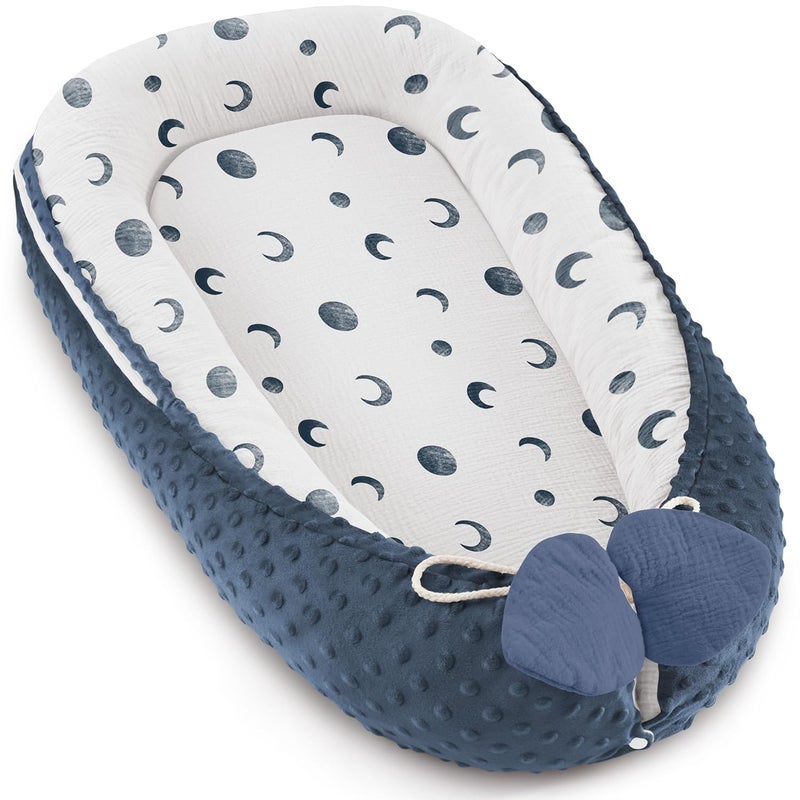 Bearmoss Baby Lounger Pillow - Infant Lounger Pillow for Newborn 0-24 Months, Soft, Breathable & Portable Baby Lounger Pillow for Boys & Girls, Cozy Baby Floor Seat for Home & Travel (Bluemoon) - Image 1